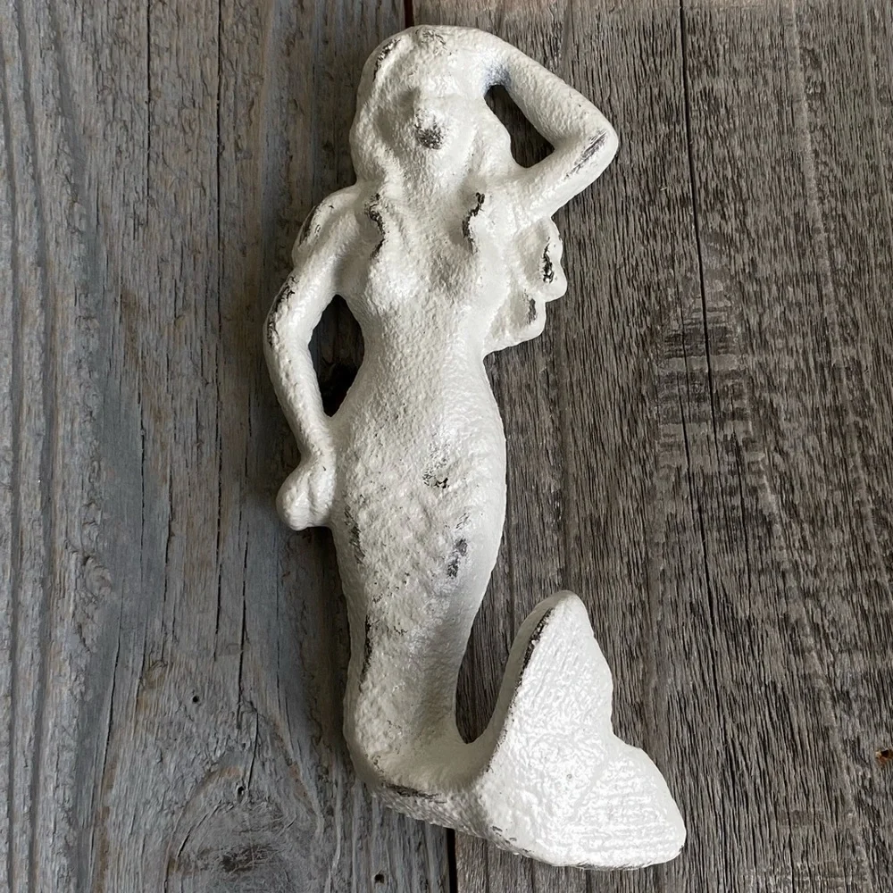 2 Distressed Mermaid Hooks Cast Iron